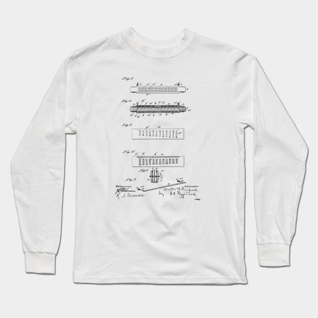 HARMONICA VINTAGE PATENT DRAWING Long Sleeve T-Shirt by skstring